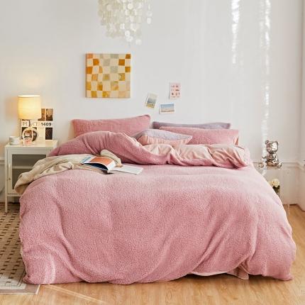 91家纺网 家纺一手货源 找家纺 大元 2025新款A版羊驼绒B版牛奶绒纯色四件套 豆粉