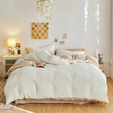 91家纺网 家纺一手货源 找家纺 大元 2025新款A版羊驼绒B版牛奶绒纯色四件套 奶白