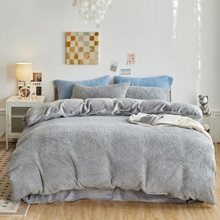 91家纺网 家纺一手货源 找家纺 大元 2025新款A版羊驼绒B版牛奶绒纯色四件套 浅灰