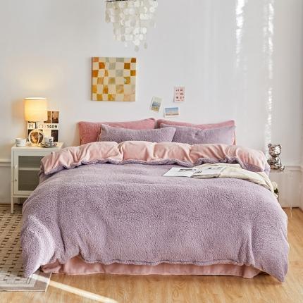 91家纺网 家纺一手货源 找家纺 大元 2025新款A版羊驼绒B版牛奶绒纯色四件套 淡紫