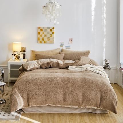 91家纺网 家纺一手货源 找家纺 大元 2025新款A版羊驼绒B版牛奶绒纯色四件套 深咖