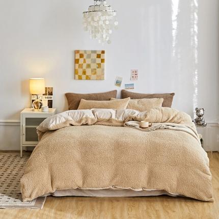 91家纺网 家纺一手货源 找家纺 大元 2025新款A版羊驼绒B版牛奶绒纯色四件套 杏米