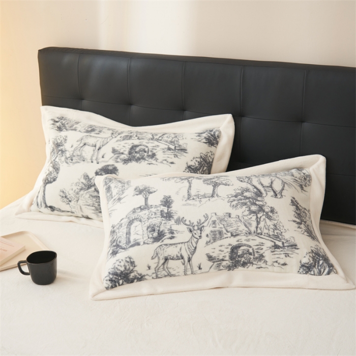 91家纺网 家纺一手货源 找家纺 晨曦慵懒风黑白合辑极简主义奶油绒牛奶绒四件套黑白调调森林城堡