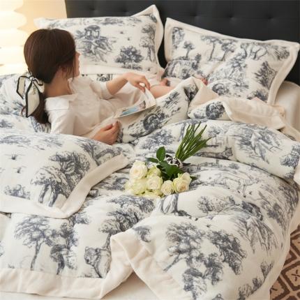 晨曦慵懒风黑白合辑极简主义奶油绒牛奶绒四件套黑白调调森林城堡