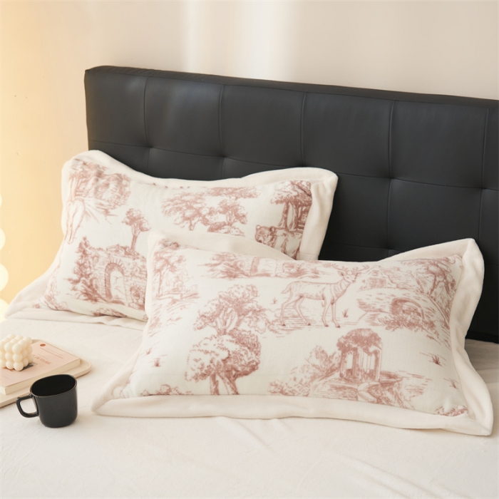 91家纺网 家纺一手货源 找家纺 晨曦 慵懒风黑白合辑极简主义奶油绒牛奶绒四件套 梦幻森林城堡