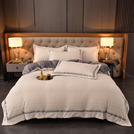 91家纺网 家纺一手货源 找家纺 （总）金莎浪 2022新款A类加厚牛奶绒提花四件套-凯利