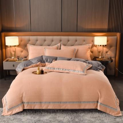 91家纺网 家纺一手货源 找家纺 （总）金莎浪 2022新款A类加厚牛奶绒提花四件套-凯利