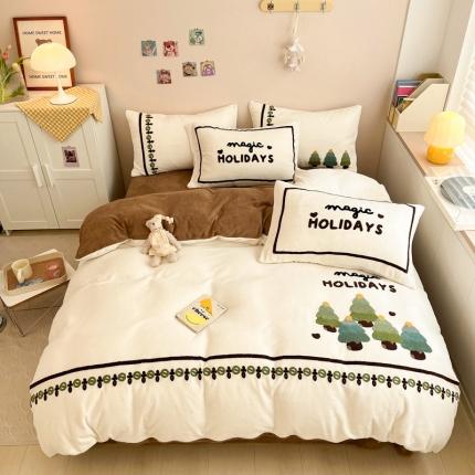 91家纺网 家纺一手货源 找家纺 川悦生活 2022新款牛奶绒毛巾绣四件套 森格