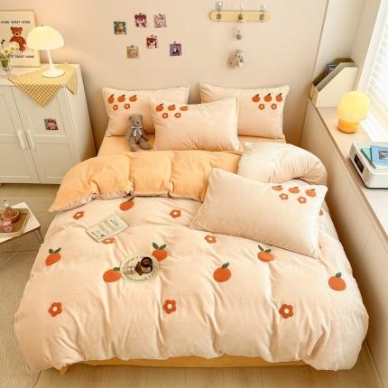 91家纺网 家纺一手货源 找家纺 川悦生活 2022新款牛奶绒毛巾绣四件套 小橘多多