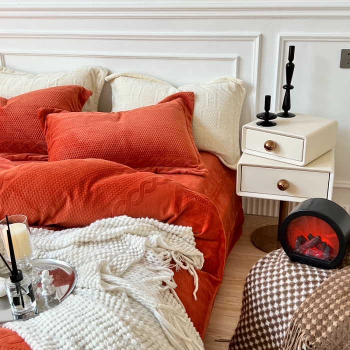 91家纺网 家纺一手货源 找家纺 安莱生活 2022新款牛奶绒雕花210克重丽芙系列 熔岩橙