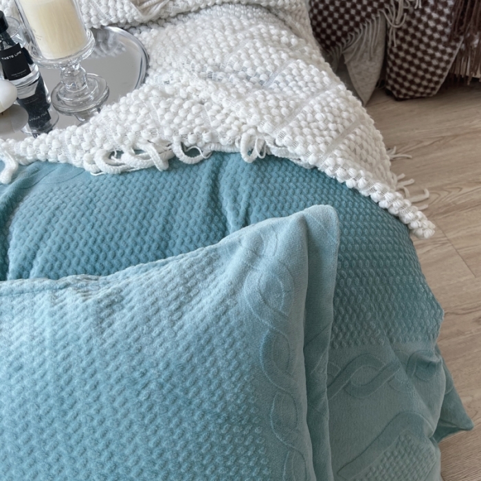 91家纺网 家纺一手货源 找家纺 安莱生活 2022新款牛奶绒雕花210克重丽芙系列 天青色