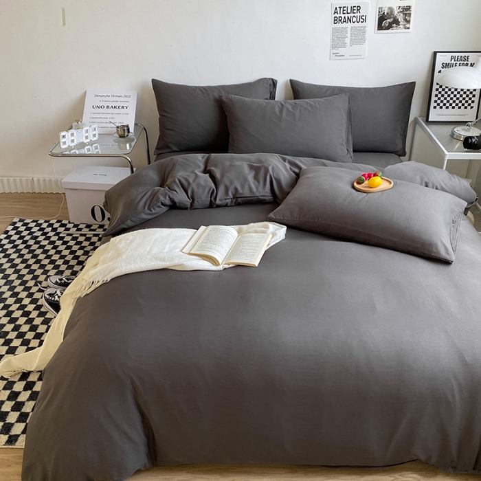 91家纺网 家纺一手货源 找家纺 赫然家纺 2026新款纯色磨毛系列床单款四件套 深灰