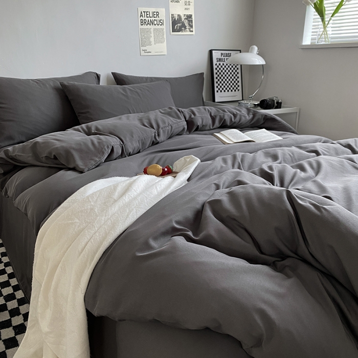 91家纺网 家纺一手货源 找家纺 赫然家纺 2026新款纯色磨毛系列床单款四件套 深灰