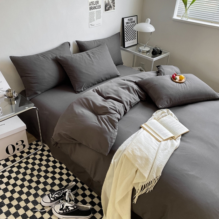 91家纺网 家纺一手货源 找家纺 赫然家纺 2026新款纯色磨毛系列床单款四件套 深灰