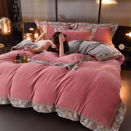 91家纺网 家纺一手货源 找家纺 （总）金莎浪 2022新款A类加厚婴儿绒刺绣四件套-乔安娜