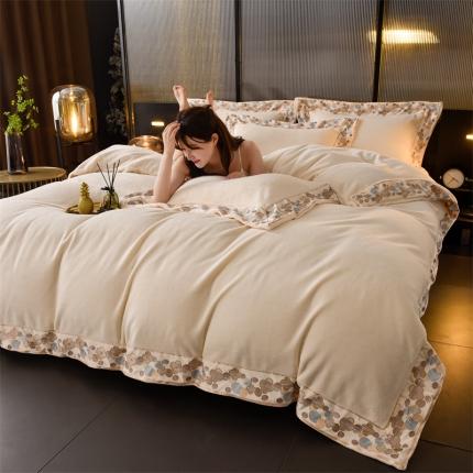 91家纺网 家纺一手货源 找家纺 （总）金莎浪 2022新款A类加厚婴儿绒刺绣四件套-乔安娜