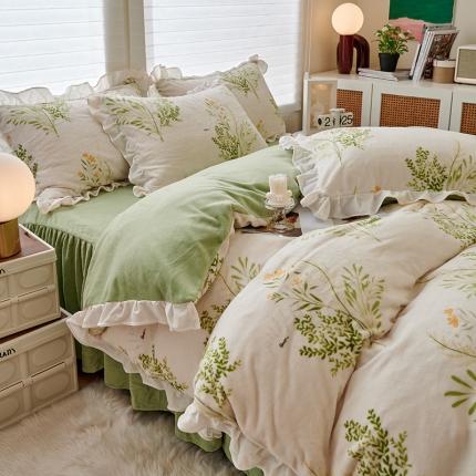 91家纺网 家纺一手货源 找家纺 （总）2023新款 包小包 高克重小清新印花花边牛奶绒四件套