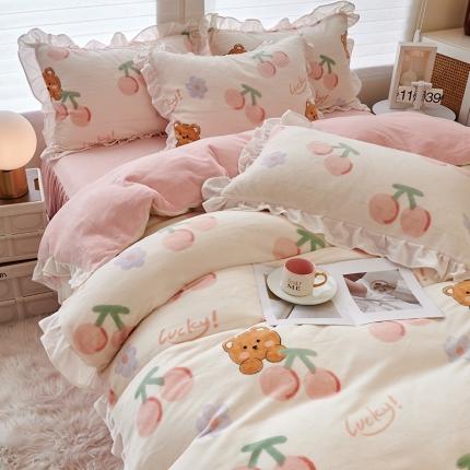 91家纺网 家纺一手货源 找家纺 （总）2023新款 包小包 高克重小清新印花花边牛奶绒四件套