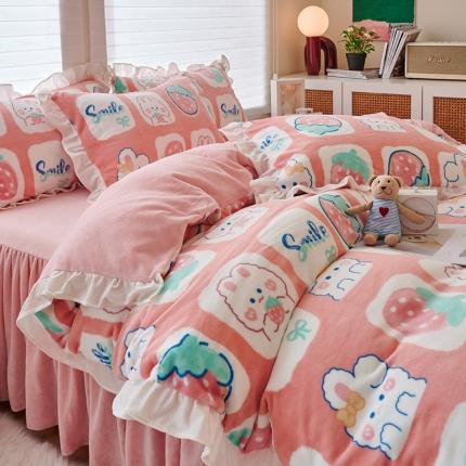 91家纺网 家纺一手货源 找家纺 （总）2023新款 包小包 高克重小清新印花花边牛奶绒四件套