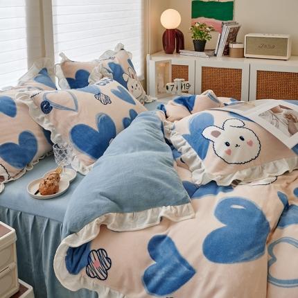 91家纺网 家纺一手货源 找家纺 （总）2023新款 包小包 高克重小清新印花花边牛奶绒四件套