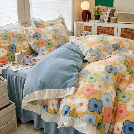 91家纺网 家纺一手货源 找家纺 （总）2023新款 包小包 高克重小清新印花花边牛奶绒四件套