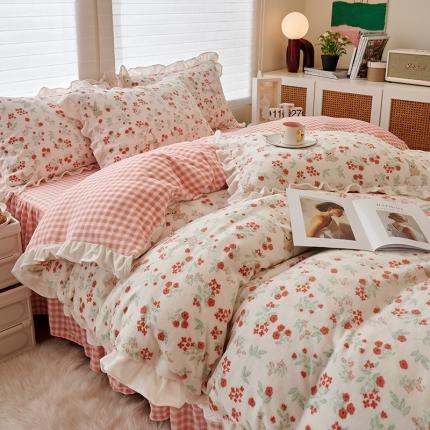 91家纺网 家纺一手货源 找家纺 （总）2023新款 包小包 高克重小清新印花花边牛奶绒四件套