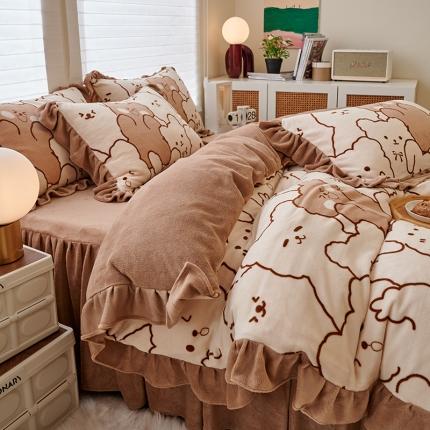 91家纺网 家纺一手货源 找家纺 （总）2023新款 包小包 高克重小清新印花花边牛奶绒四件套