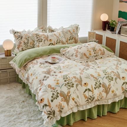 2023新款 包小包 高克重小清新印花花边牛奶绒四件套 香间