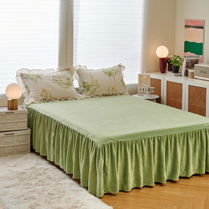 91家纺网 家纺一手货源 找家纺 2023新款 包小包 高克重小清新印花花边牛奶绒四件套 仙草