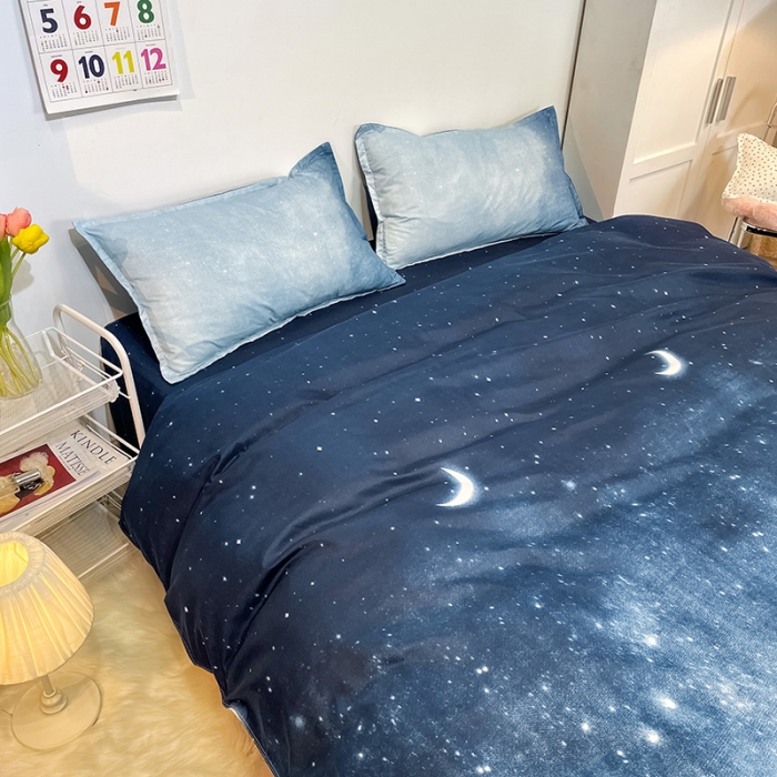 91家纺网 家纺一手货源 找家纺 赫然家纺 新款舒适柔软亲肤爆款芦荟棉四件套货源充足夜空