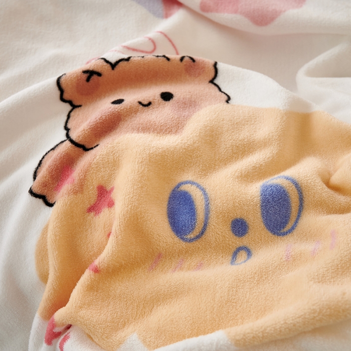 91家纺网 家纺一手货源 找家纺 2023新款包小包高克重小清新印花花边牛奶绒四件套彩虹女孩