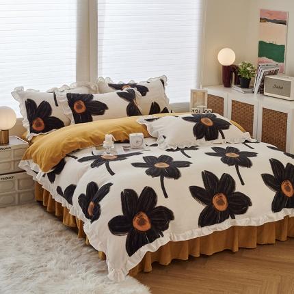 （总）2023新款 包小包 高克重小清新印花花边牛奶绒四件套