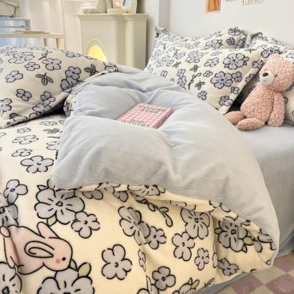 91家纺网 家纺一手货源 找家纺 （总）川悦生活 2022新款卡通小清新雪花绒牛奶绒四件套