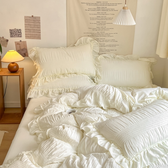 91家纺网 家纺一手货源 找家纺 慕澄2022新款直播爆款仙女泡泡纱四件套 白百合