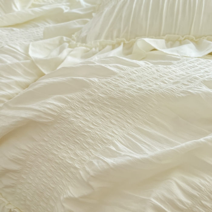 91家纺网 家纺一手货源 找家纺 慕澄2022新款直播爆款仙女泡泡纱四件套 白百合