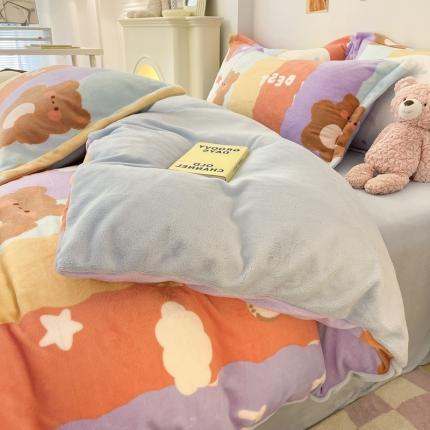 91家纺网 家纺一手货源 找家纺 （总）川悦生活 2022新款卡通小清新雪花绒牛奶绒四件套