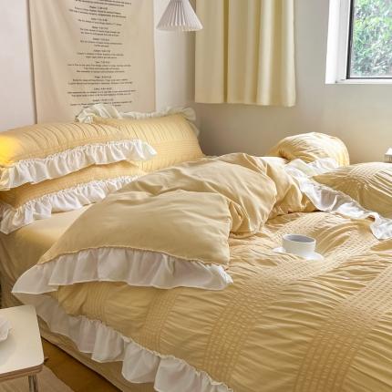 慕澄2022新款直播爆款仙女泡泡纱四件套 黄玉米