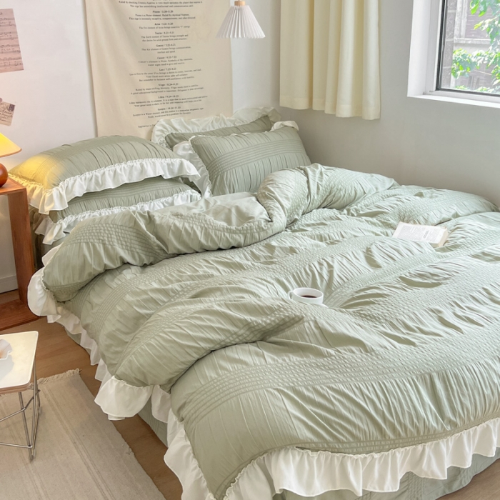 91家纺网 家纺一手货源 找家纺 慕澄2022新款直播爆款仙女泡泡纱四件套 芥绿绿