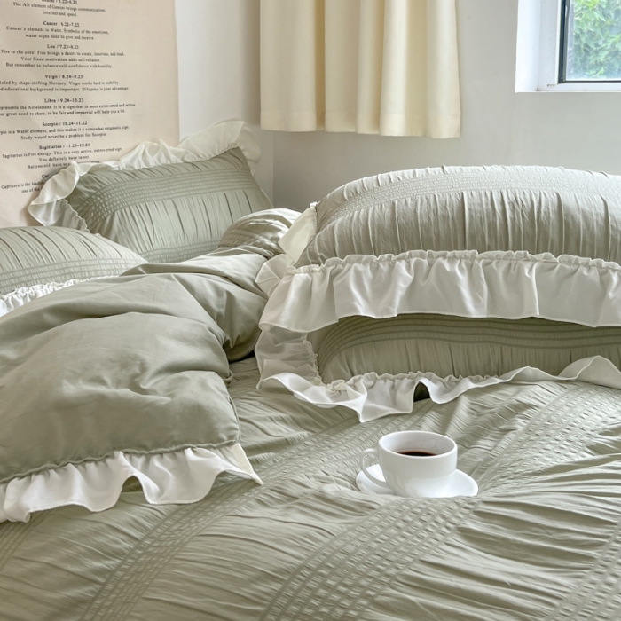 91家纺网 家纺一手货源 找家纺 慕澄2022新款直播爆款仙女泡泡纱四件套 芥绿绿