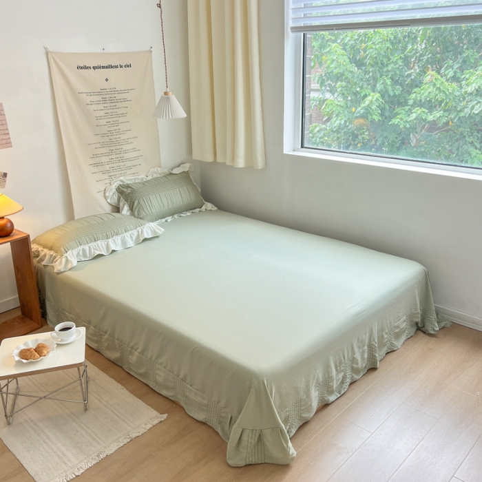 91家纺网 家纺一手货源 找家纺 慕澄2022新款直播爆款仙女泡泡纱四件套 芥绿绿