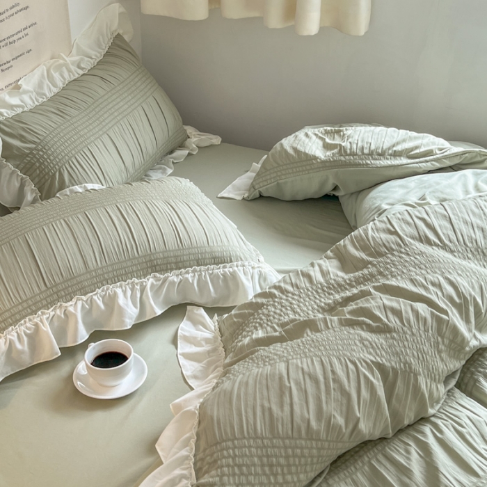 91家纺网 家纺一手货源 找家纺 慕澄2022新款直播爆款仙女泡泡纱四件套 芥绿绿