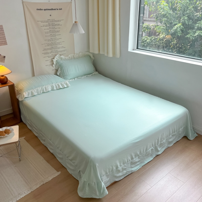 91家纺网 家纺一手货源 找家纺 慕澄2022新款直播爆款仙女泡泡纱四件套 烟蓝蓝