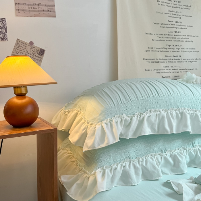 91家纺网 家纺一手货源 找家纺 慕澄2022新款直播爆款仙女泡泡纱四件套 烟蓝蓝