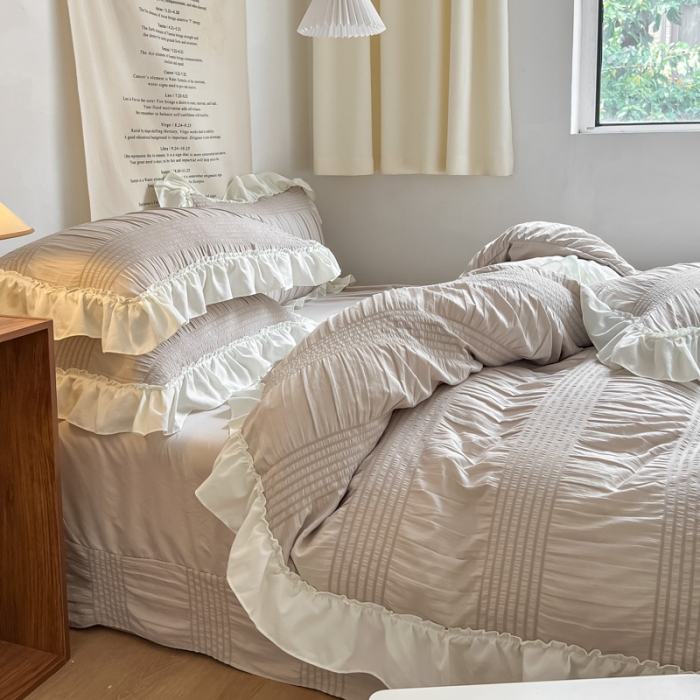 91家纺网 家纺一手货源 找家纺 慕澄2022新款直播爆款仙女泡泡纱四件套 朱灰灰