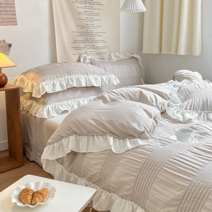 91家纺网 家纺一手货源 找家纺 慕澄2022新款直播爆款仙女泡泡纱四件套 朱灰灰