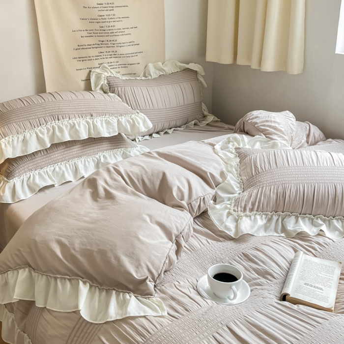 91家纺网 家纺一手货源 找家纺 慕澄2022新款直播爆款仙女泡泡纱四件套 朱灰灰