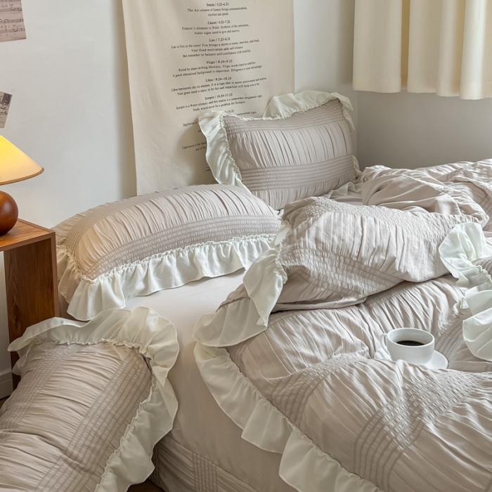 91家纺网 家纺一手货源 找家纺 慕澄2022新款直播爆款仙女泡泡纱四件套 朱灰灰