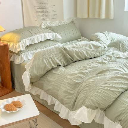 91家纺网 家纺一手货源 找家纺 慕澄2022新款直播爆款仙女泡泡纱四件套 芥绿绿