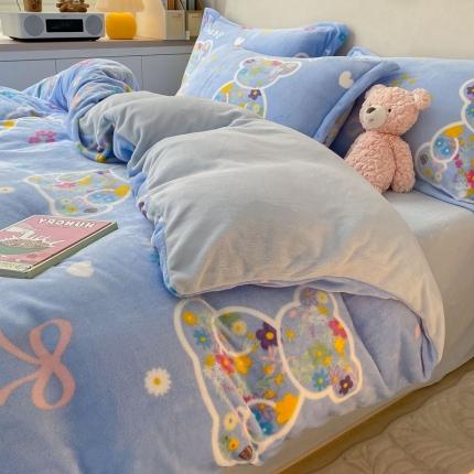 91家纺网 家纺一手货源 找家纺 （总）川悦生活 2022新款卡通小清新雪花绒牛奶绒四件套