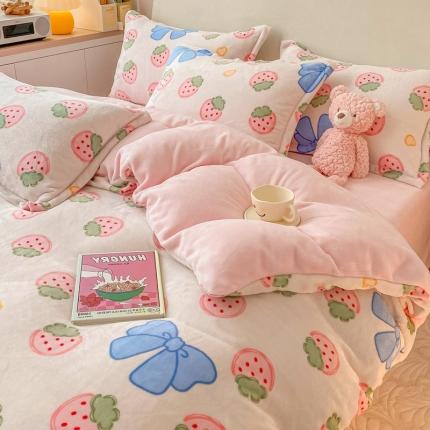 91家纺网 家纺一手货源 找家纺 （总）川悦生活 2022新款卡通小清新雪花绒牛奶绒四件套